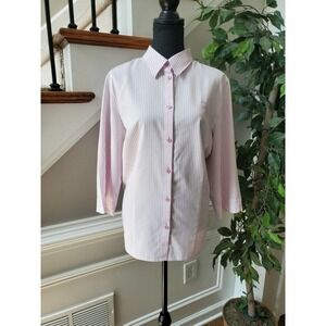 Pier Angelini Women's Pink/White 100% Polyester Long Sleeve Button Down Shirt